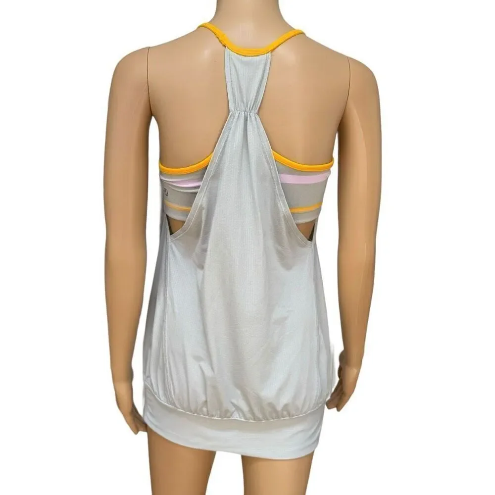 Lululemon Silver Spoon Pop Stripe Heathered Light Gray No Limits Tank Top Size 6